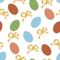 Easter Eggs with Coquette Bow Ribbon Seamless Pattern. Elegant Easter Egg Wallpaper.