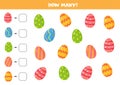 Easter eggs counting game. How many are there. Worksheet for kids