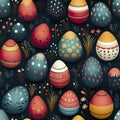 Easter eggs create a seamless pattern, a burst of vibrant colors and whimsical designs Royalty Free Stock Photo
