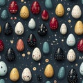 Easter eggs create a seamless pattern, a burst of vibrant colors and whimsical designs Royalty Free Stock Photo