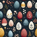 Easter eggs create a seamless pattern, a burst of vibrant colors and whimsical designs Royalty Free Stock Photo