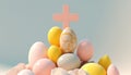 Easter eggs with a cross against a sky background. Royalty Free Stock Photo