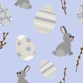 Vector seamless pattern on the theme of Easter and spring. Cartoon illustration