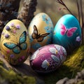 Easter Eggs Decorated with Butterflies Royalty Free Stock Photo