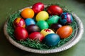 Easter colorful eggs. Closeup view.