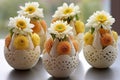 Easter eggs decorated with flowers in the form of an eggshell