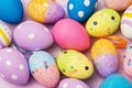Easter eggs decorated in various colors. Festive background Royalty Free Stock Photo