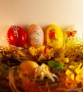 Easter eggs on a decorated wreath