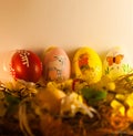 Easter eggs on a decorated wreath