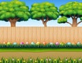 Easter eggs decorative on the grass with wooden fence Royalty Free Stock Photo