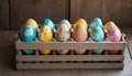 Easter Eggs displayed in a charming vintage wooden crate Royalty Free Stock Photo