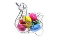 Easter Eggs in Duck-shaped Wire Basket Royalty Free Stock Photo