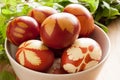 Easter eggs dyed with onion peels, with a pattern of fresh herbs Royalty Free Stock Photo