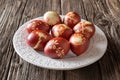 Easter eggs dyed with onion peels, with a pattern of fresh herbs Royalty Free Stock Photo