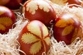 Easter eggs dyed with onion peels, with a pattern of herbs and p Royalty Free Stock Photo