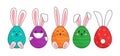 Easter eggs with ears of bunny, vector face rabbits. Coronavirus protection, egg with medical mask. Holiday bright illustration Royalty Free Stock Photo