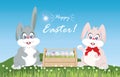 Easter eggs and easter bunny for decoration on fresh green grass