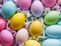AI generated image of Easter eggs in an egg tray in colorful pastel colors giving the Easter feeling Royalty Free Stock Photo