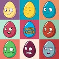 Easter eggs emoji set. Cute funny emotional icons. Happy emoticons. Vector illustration. Royalty Free Stock Photo