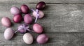 Easter eggs in fashionable colors on a gray wooden background Royalty Free Stock Photo