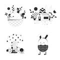 Easter-eggs festivities black and white 2D illustrations concept set