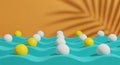Easter eggs floating on wavy teal surface with palm shadow Royalty Free Stock Photo
