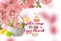 Easter eggs floral poster yeallow pink white green with text letter copy space holiday banner template greetings card