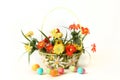 Easter eggs with flowers and basket