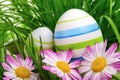 Easter eggs, flowers and grass Royalty Free Stock Photo