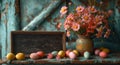 Easter eggs and flowers on wooden table Royalty Free Stock Photo