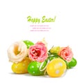 Easter eggs and fun bouquet of flowers isolated Royalty Free Stock Photo
