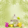 Easter eggs and funny bunny on abstract background Royalty Free Stock Photo