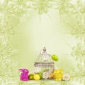 Easter eggs and funny bunny on abstract background Royalty Free Stock Photo