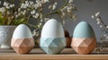 Easter Eggs in Geometric Holders Spring Decor Royalty Free Stock Photo