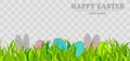 Easter eggs on grass with bunny rabbit ears set. Spring holidays in April. Sunday seasonal celebration with egg hunt Royalty Free Stock Photo