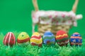 Easter eggs in grass field