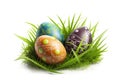 Easter eggs on the grass, isolated on a white background. Royalty Free Stock Photo
