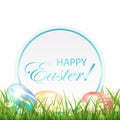 Easter eggs in the grass and round card Royalty Free Stock Photo