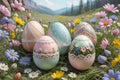 Easter eggs on grassy bacgraund