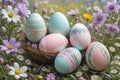 Easter eggs on grassy bacgraund