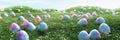 Easter eggs in a green grass, chocolate, 3d render illustration Royalty Free Stock Photo