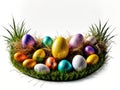 Easter eggs on the green grass isolated on white background Royalty Free Stock Photo