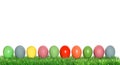 Easter eggs in green grass Spring holidays banner