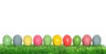 Easter eggs in green grass. Spring holidays banner