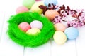 Easter eggs in green nest