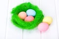 Easter eggs in green nest