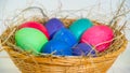 Easter. easter eggs on greenbox Royalty Free Stock Photo