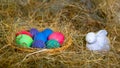 Easter. easter eggs on greenbox Royalty Free Stock Photo