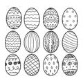 Easter eggs Hand drawn decorative elements in vector for coloring book. Black and white decorative pattern