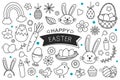 Easter eggs hand drawn on white background. Happy easter isolated element objects